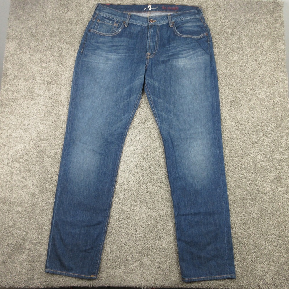 7 For All Mankind Jeans Mens 36x34 (Tag 38) Blue The Straight Faded Denim USA